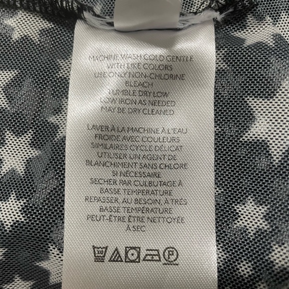 Free People Marne Sheer Black & White Star Tie Front Long Sleeve Crop Blouse - Picture 11 of 12